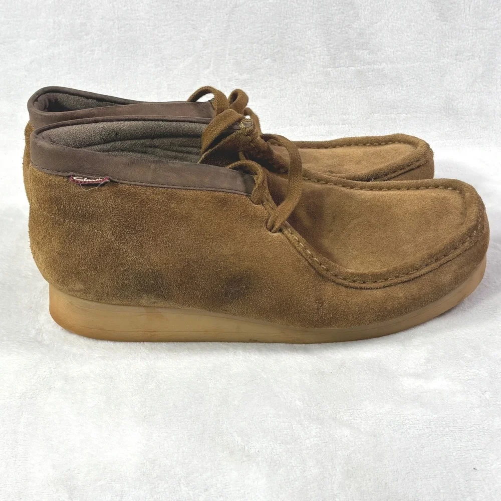 Clarks Mens Stinson Hi Suede Chukka Boots Tan Moc-toe Wallabee Inspired Sz 10.5M